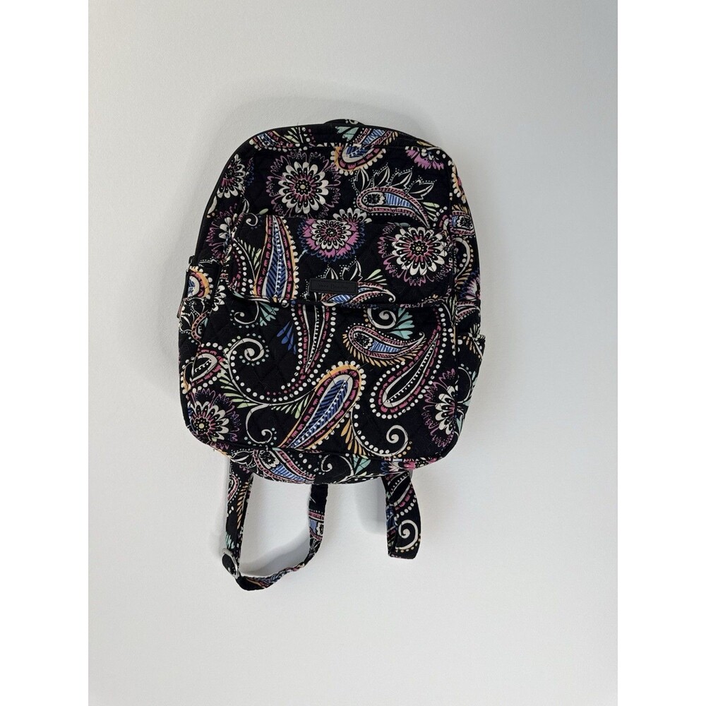 ✿ Vera Bradley Quilted Backpack Paisley Floral Black Travel School Bag